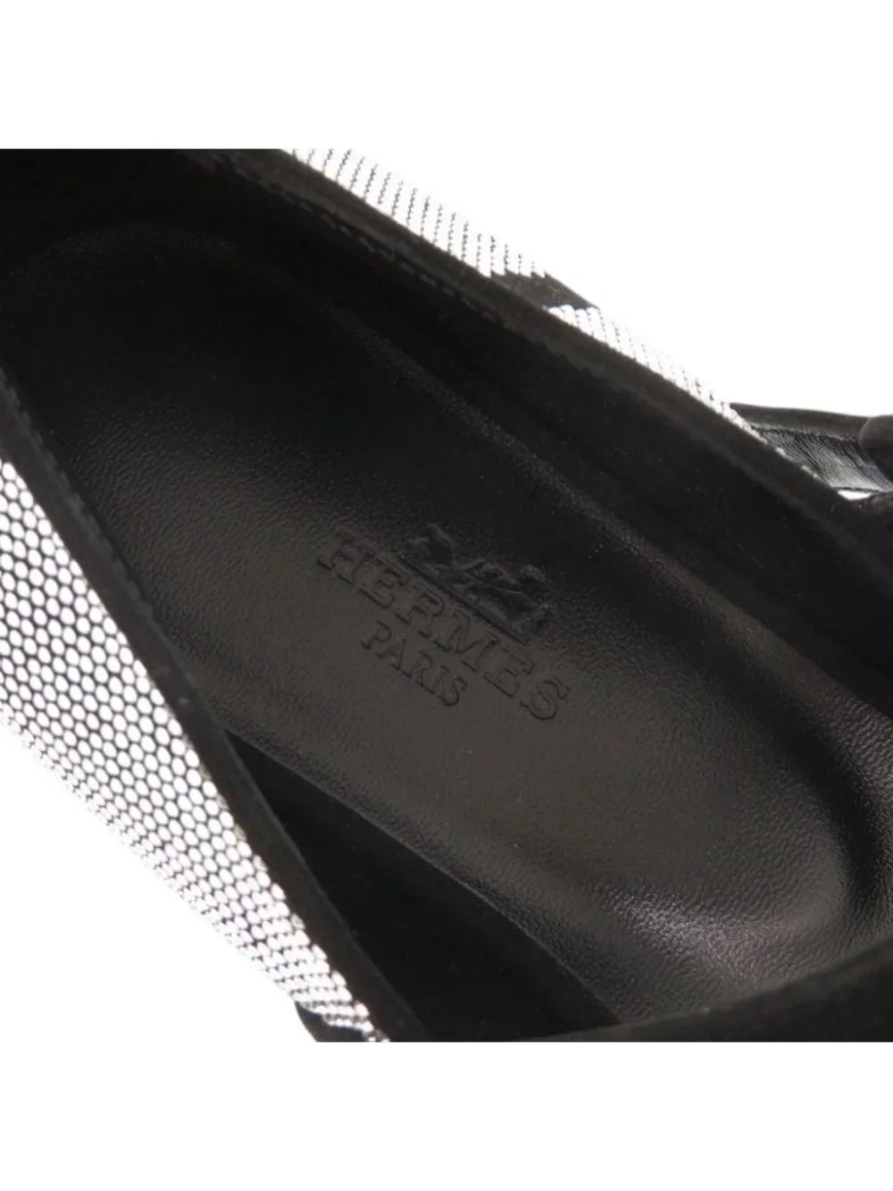 Hermes Light Ballet Flats 36 Suede Rhinestone Black Shoes Flat